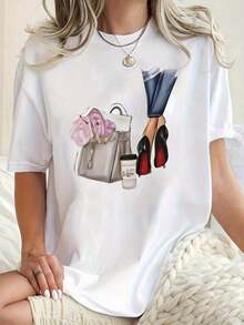 Under The RadarBolsos de moda para mujer de talla grande y zapatos de tacón alto con estampados, camisetas casuales de manga corta con cuello redondo, cómodas y transpirables, perfectas para el uso diario-Vintage Street Style Unisex Loose Cotton Short Sleeve Crew Neck T-Shirt - Blanco - Ver 1