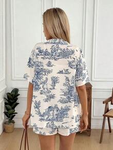 Conjunto de kimono de algodón blanco con arrugas + shorts, conjunto casual de vacaciones para primavera/verano - Multicolor - Ver 2
