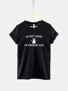 Penguin Size T-Shirt, Funny Petite Woman Graphic Tee, Soft Cotton Unisex Fitblusas para mujer playeras de mujer vestidos casuales para mujer y2k playeras deportivas para mujer verano camisetas ropa de mujer Fashion Perfect For Daily - Negro - Ver 1
