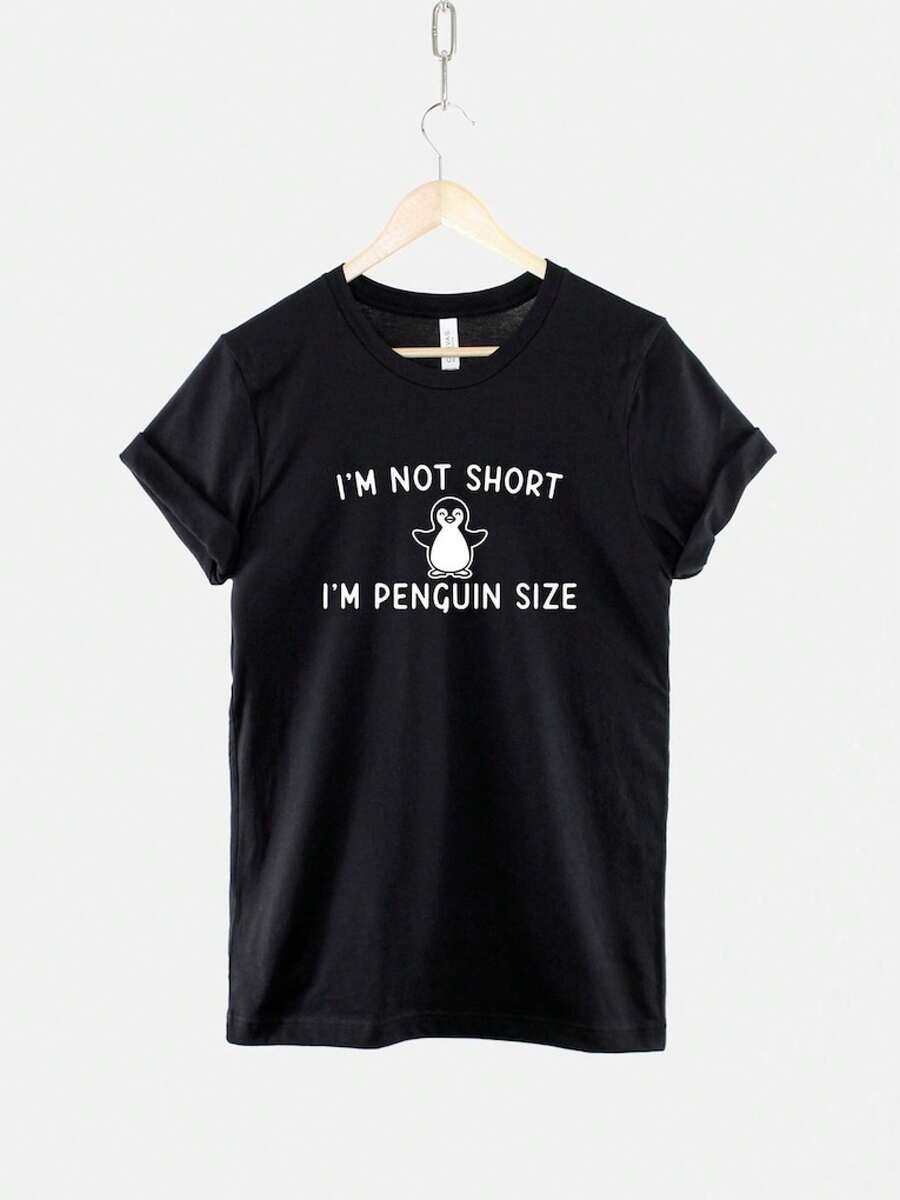 Penguin Size T-Shirt, Funny Petite Woman Graphic Tee, Soft Cotton Unisex Fitblusas para mujer playeras de mujer vestidos casuales para mujer y2k playeras deportivas para mujer verano camisetas ropa de mujer Fashion Perfect For Daily - Negro - Ver 1