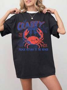 Camiseta "Si Crabby Por Favor Regrese a la Playa", Divertida Camiseta para Amantes de los Cangrejos, Camiseta para Vacaciones Costeras, Ropa de Verano con Temática Marina, Salty, Camisetas Gráficas Unisex, Camiseta Divertida - Negro - Ver 5