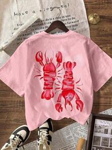 Camiseta Retro de Verano para Mujer, Estilo Y2K, Color Rosa con Diseño de Langosta, para Playa, Club de Verano, Casual, Cuello Redondo, Manga Corta, Tallas Grandes, Ropa para Conciertos, Ropa para la Temporada de Graduación - Albaricoque - Ver 9