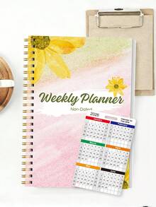 52-Week Daily Weekly Planner Notebook, A5 Minimalist Weekly Planning Journal For Productivity And Daily Organization, Back To School Office Supplies - Yellow - View 8