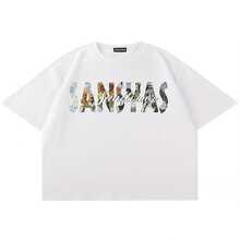 Playera de algodón 100% floreada y holgada para hombre, manga corta cuello redondo, ropa de hombre para actividades al aire libre en verano - Blanco - Ver 2
