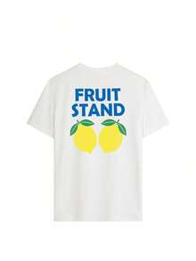 Camiseta de mujer estilo Y2K con hombros caídos y corte holgado, estampado de letras de limón FRUIT STAND, camiseta de manga corta, ropa urbana retro de los 90 con gráficos de frutas frescas, top casual de corte holgado estilo coquette cottagecore, atuendo moderno estilo Y2K, tops casuales de verano para salir, perfecta para uso diario, regreso a clases, citas, vacaciones en la playa, viajes al mar, viajes, mercado, festival de música, rave, fiesta, estilo urbano, club, esencial para el verano de chicas modernas, camiseta casual apta para tallas grandes, ropa de moda para mujer, playera gráfica oversize para mujer, casual de verano. - Blanco - Ver 2
