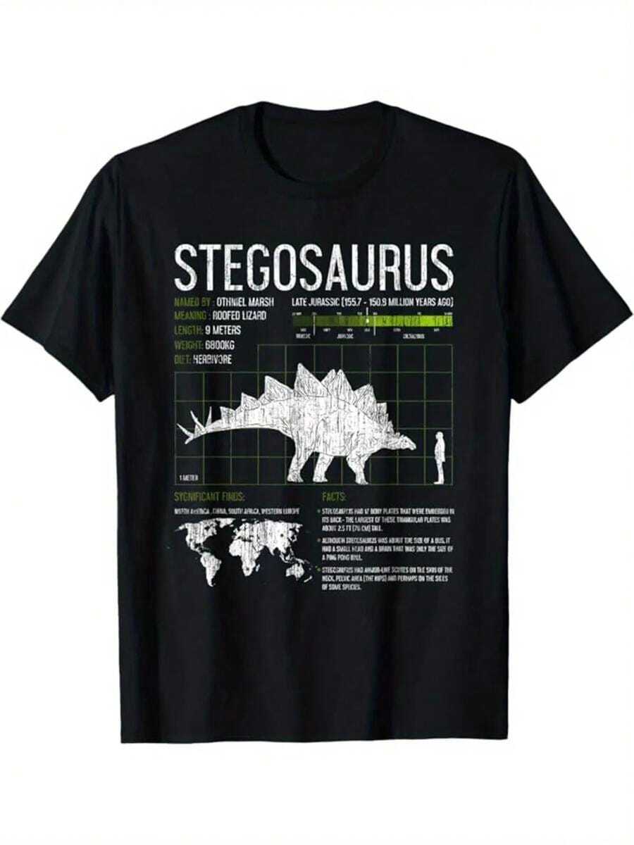 Camiseta para hombre con estampado de dinosaurios - Stegosaurus, Velociraptor, Spinosaurus y más - Dise?o oficial de la película - Tejido suave y transpirable para uso casual y al aire libre, ropa de - Negro - Ver 1