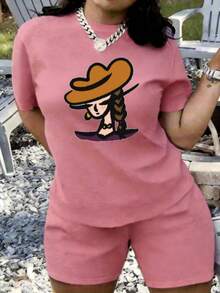 Talla Grande - Camiseta con Estampado de Letras, Manga Corta, Cuello Redondo, Estilo Casual, para Verano y Primavera, Ropa de Mujer de Talla Grande - Rosa - Ver 6