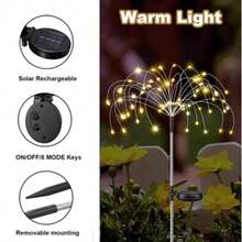 6/4packs 480/320LEDs Solar Powered Firework Lights, IP65 Waterproof, 8 Lighting Modes, Suitable For Garden, Patio, Pathway Decoration, Christmas Decor, Multi-Color - One-to-four Fireworks Light - View 12