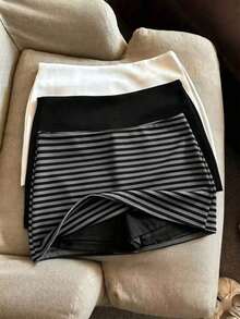 a casual de unicolor para mujer, adecuada para usar debajo de faldas vaqueras de cintura alta, conjunto de 3 pantalones cortos/faldas para mujer - Multicolor - Ver 3