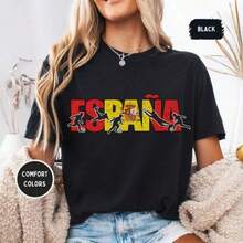 Camiseta de fútbol de España en colores cómodos, camiseta patriótica de España para aficionados al fútbol mundial, regalo para amantes del fútbol de la Copa. - Negro - Ver 6