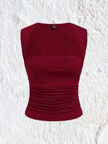 Top de tirantes azul casual con fruncido lateral para el verano - Burdeos - Ver 5