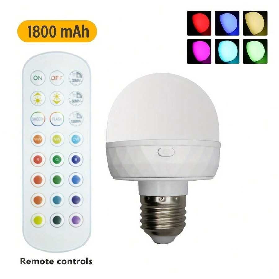 مصباح LED قابل للشحن بجهاز تحكم عن بعد، قاعدة E26، تغيير 3 ألوان، قابل للتعتيم بمؤقت، يعمل بالبطارية، إضاءة ليلية لغرفة النوم، ديكور الغرفة، إضاءة خارجية، يتضمن جهاز تحكم عن بعد - متعدد الألوان - مشاهدة 1