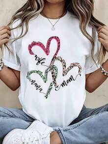Women's Casual T-Shirts,Wife Mom Nana Heart Leopard Print T Shirt For Women Fashion Casual Top,Women's T-Shirt, Y2K Style, Summer Fashion Tees, Streetwear Casual Sets and Tops - Blanco - Ver 6