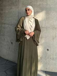 1pc Elegant Chiffon Muslim Dress, Soft & Comfortable For Daily Wear And Leisure, Classic Versatile Abaya Design With Double-Layer Sleeves - Multicolor - View 3