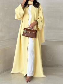 Middle East Ramadan New Casual Cardigan Fashion Loose Solid Color Jacket - Kuning - View 2