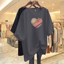 Camiseta con estampado de camisa casual para mujer, manga corta y cuello redondo, moda urbana local de primavera/verano camiseta unisex. RS1E - Gris Oscuro - Ver 12