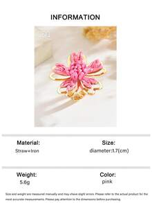 OOQ 1pc Vacation Style Five-Petal Rattan Flower Open Ring, Adjustable Size Portable Colorful Floral Ring For Women, Bridesmaid Gift, Friend Gift (Handmade Rattan Weaving, Random Shape) - Pink - View 6