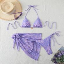 Nuevo traje de baño para mujer en estilo ins, bikini sexy con estampado y lazos. - Rosa Fucsia - Ver 11
