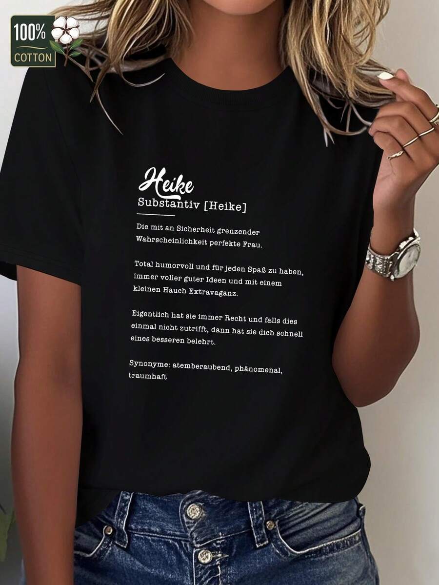 Camiseta de Mujer Heike Pura Alemana Divertida y Cómoda - Negro - Ver 1