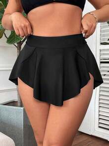 Falda de baño de unicolor para mujer de talla grande, adecuada para vacaciones de verano - Negro - Ver 5