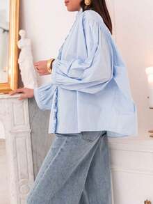 Nueva blusa elegante con diseño de volantes/volantes de tela arrugada, elegante y versátil para citas, hogar, viajes, todas las estaciones - Blanco - Ver 11