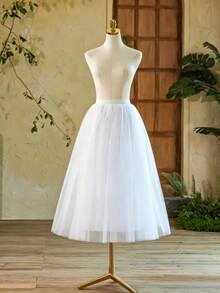 1pc Women's Mid-Length White Multi-Layer Tulle Skirt, Bridal Petticoat, Suitable For Cosplay, Prom, Evening Dress, Other Occasions. Vintage Minimalist Fashion Long Dress - Black - View 7