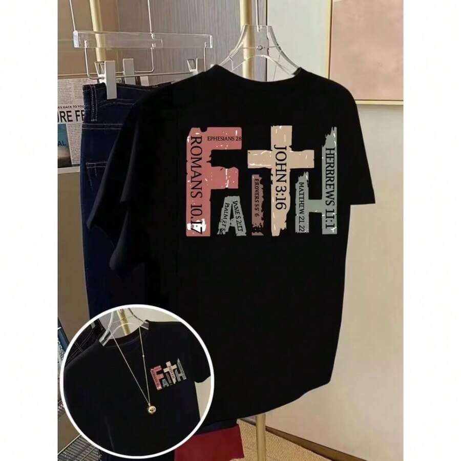 Una camiseta de cuello redondo 100% de mujer, ropa de mujer para primavera y verano, una opción elegante e casual, estampados divertidos, ocasiones festivas, entrega local (2) - [Negro] - Ver 1