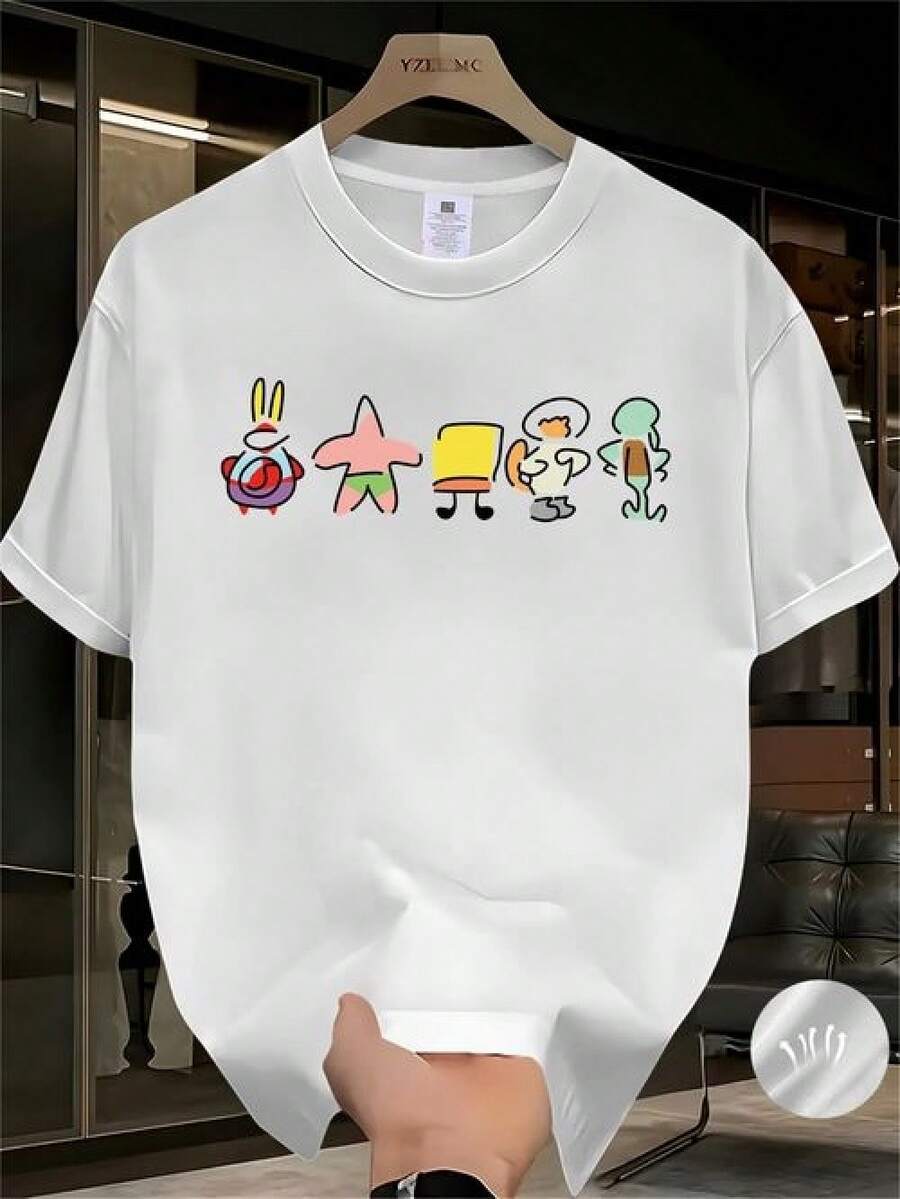 [New Arrival 2026] Men's T-Shirt - Simple, Casual, Fashionable, Street-Hop Style, Comfortable, Sporty - New Arrival 2026 - Breathable, Cool, Sweat-Absorbent, Quick-Drying, Short Sleeve For Summer Outfits - 黑色 - 查看 1