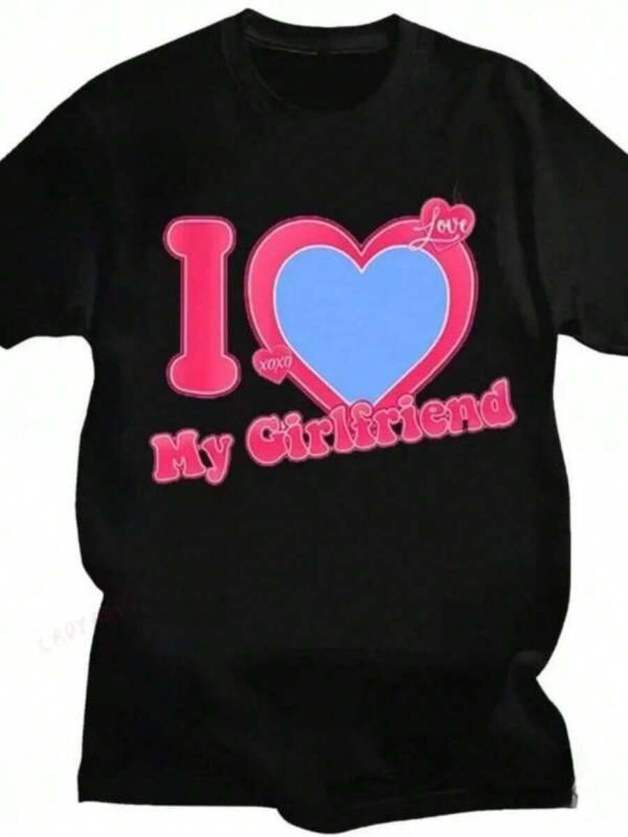 Printed Streetwear Women    T-shirt I Love  Girlfriend Picture Tshirt Women  Topsblusas para mujer playeras de mujer vestidos casuales para mujer y2k playeras deportivas para mujer verano camisetas ropa de mujer Fashion Perfect For Daily - Negro - Ver 1
