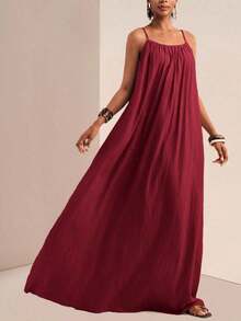 xheZivah Vestido holgado de mujer con textura vertical, corte suelto, de color caqui, de manga corta y ajustable, apropiado para el verano de 2025, festivales de música, Pascua, Día de San Patricio, estilo occidental, estilo nómada, fiestas de cumpleaños, temporada de graduación, uso casual diario, versátil, de ocio, vacaciones, viajes en crucero, playa, tomar el sol, popular en redes sociales. xhe - Burdeos 2 - Ver 8