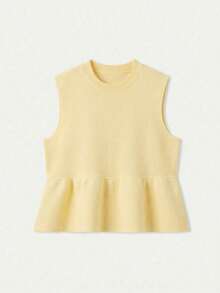 FOR BEAUTY Women's Spring/Summer Solid Color Sleeveless Knit Top, Ruffle Hem, Slim Fit Tummy Control, Casual Commute Date Sweater Pullover - Deep Apricot - View 8