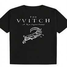 Men's Graphic T-Shirt The Witch - Inspired By Y2K Vintage, Black Short Sleeve With Goat Design, Casual Summer Wear, Machine Washable - 黑色 - 查看 2