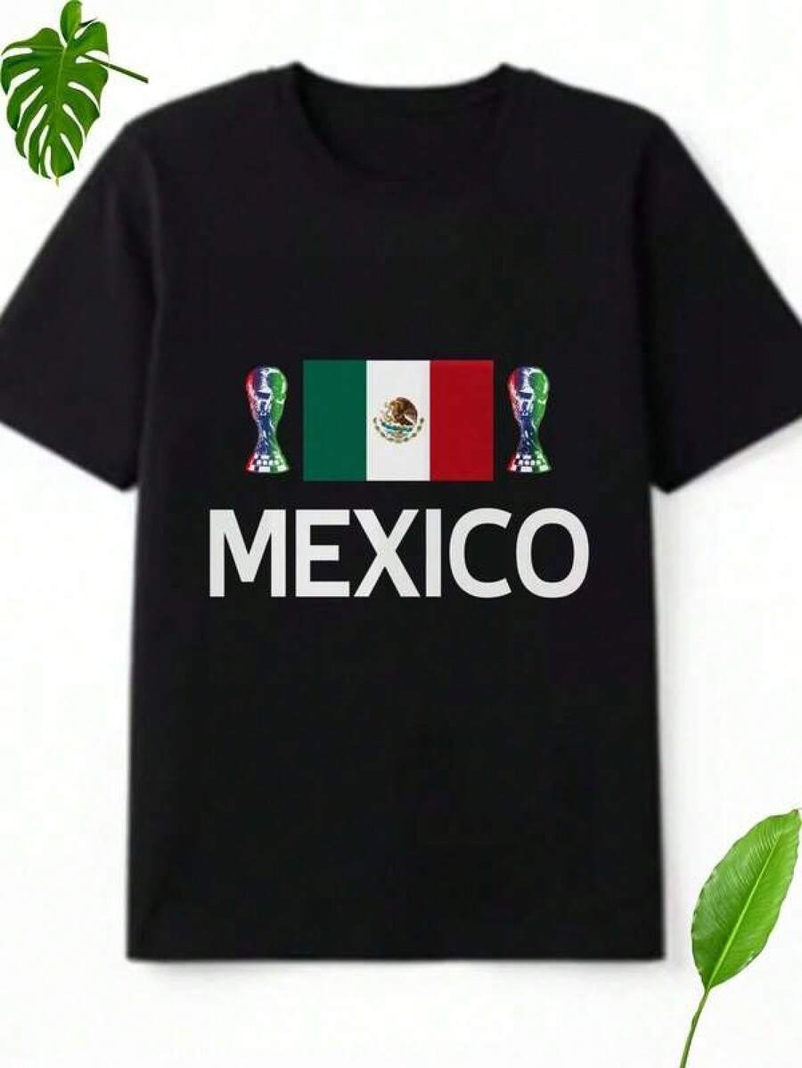 Camiseta de fútbol 2026, unisex, para fútbol americano, Canadá, México, manga corta, 1 pieza, para hombre y mujer, camiseta de algodón, tela cómoda, cuello redondo, manga corta, transpirable y ligera, muy adecuada para primavera, verano, otoño e invierno, ropa casual, lavable a máquina, camiseta estampada de manga corta. - Negro - Ver 1