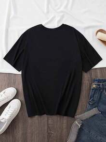 100% Cotton Women's Oversized Short Sleeve Workout T-Shirt With Funny Cat And Weight Graphic Print, "Train Because  Is" Slogan, Soft Crew Neck, Machine Washable, Comfortable For All Seasons For Gym And Casual Wear, Gym Tees, Lightweight Clothing, Fun Design, Front Knot Tee - 黑色 - 查看 2