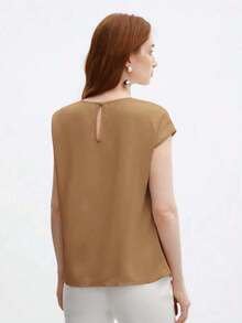 Blusa holgada de cuello redondo con mangas cortas y volantes, elegante y chic para el transporte urbano, uso diario, retro romántico de los 90, adecuada para Navidad, Año Nuevo, San Valentín, fiestas, playa, graduación, versátil y minimalista, apr - Amarillo Mostaza - Ver 3