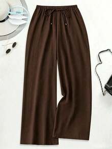 Pantalones anchos y largos sueltos de moda para mujeres de talla grande - Café integral - Ver 1