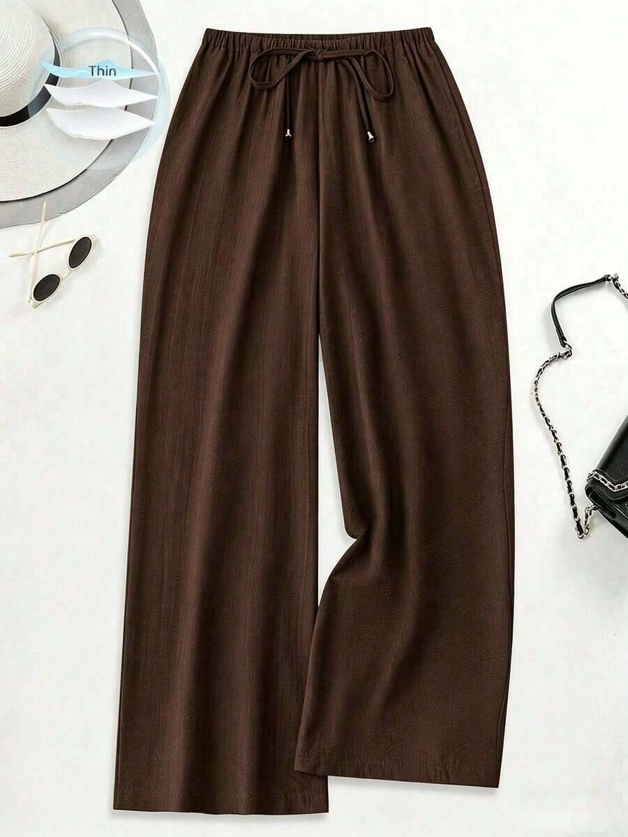 Pantalones anchos y largos sueltos de moda para mujeres de talla grande - Café integral - Ver 1