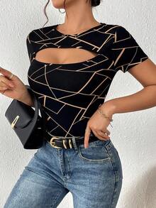Camiseta con estampado geométrico con abertura delantera - Multicolor - Ver 4