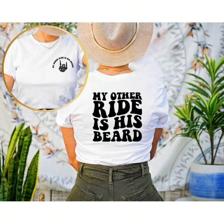 Mi otro transporte su barba, camiseta divertida para esposa de motociclista, regalo para amantes de las motocicletas - Blanco - Ver 1