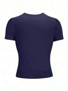 Camiseta de cuello redondo ajustada para mujer talla grande en color morado oscuro - Azul marino - Ver 2