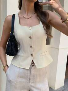 Elegante y estilosa blusa de verano francesa tejida para mujer - Albaricoque - Ver 7