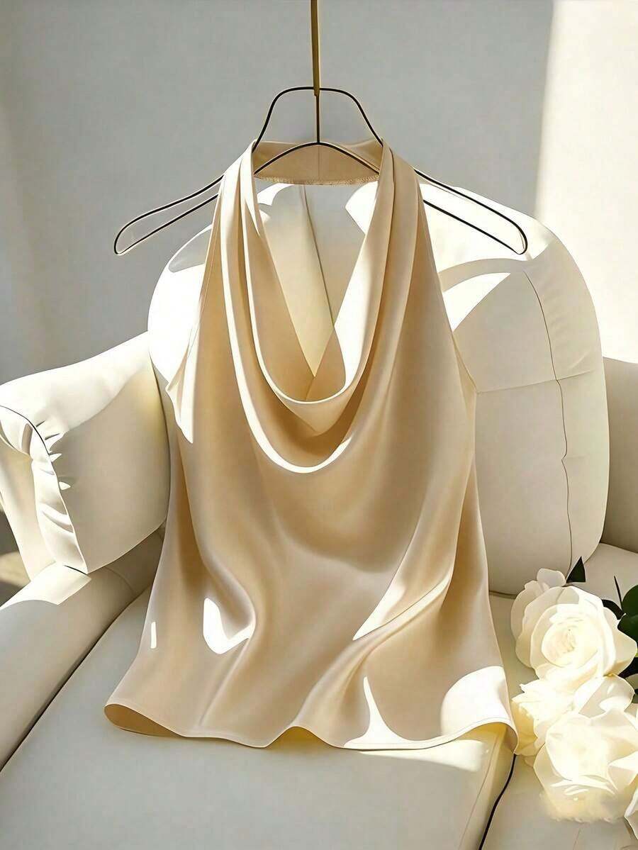 Nueva llegada Primavera/Verano Camiseta de mujer ajustada con escote halter y espalda descubierta - Albaricoque - Ver 1