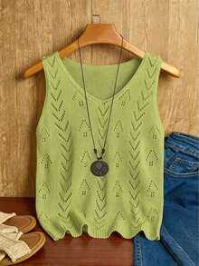 Ropa de punto casual de mujer de cuello en V sin mangas - Verde 2 - Ver 8