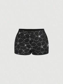 Pantalones cortos negros glamorosos de mujer con adornos de lentejuelas - Negro - Ver 6