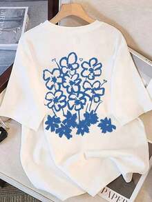 Camisetas de manga corta de talla grande para mujer, ideales para el verano y el uso diario, camisetas básicas de corte holgado con un bonito diseño de estampado de dibujos animados, transpirables y cómodas. - Blanco - Ver 1