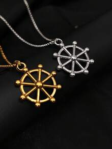 1pc Vintage Nautical Rudder Stainless Steel Compass Necklace, Anti-Fading, Suitable For Commuting And Dating, Unique Meaning Gift For Boyfriend/Girlfriend - Rudder - View 1