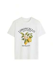 Camiseta de manga corta para mujer con estampado de licor de limón Limoncello, diseño floral frutal de verano, top casual, corte holgado, adelgazante, cómoda, transpirable, estilo retro americano informal para vacaciones, camiseta para mujer, perfecta para vacaciones en la playa/salidas de verano/reuniones de chicas/desplazamientos diarios/festivales de música/ropa de verano. Adecuada como regalo. playera de mujer. blusas>elegantes. boho chic,Top de mujer suave, transpirable y cómodo, ideal para primavera, verano y otoño, perfecto para vacaciones, viajes y uso diario. - Blanco - Ver 3