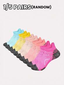 1/5 Pairs Women's Socks, Random Colors, Lightweight Geometric Pattern Contrast Color Mesh Breathable Sports Street Style Fashion Versatile Soft Comfortable Casual Daily Ankle Socks - Multicolor - View 10