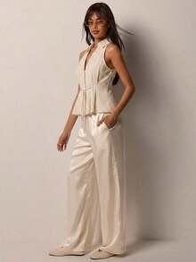 Blusa elegante sin mangas con cintura anudada para mujer, versátil para ir al trabajo, la oficina y salidas casuales, ajuste regular, estilos a rayas y lisos, blusas casuales de negocios para mujer, últimas novedades en blusas para mujer - Caqui - Ver 6