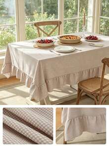1pc Plaid Ruffled Tablecloth, French Country Style Round Table Cover, Suitable For Restaurant Decor - Light Brown - View 3